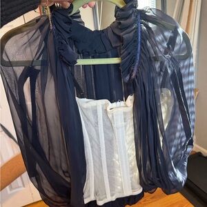 Dolce & Gabbana Navy Blue Sheer Blouse with White Corset